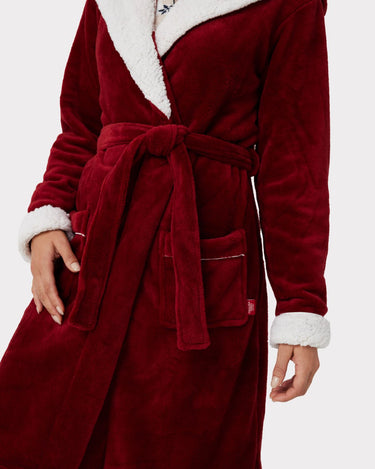 Red Fluffy Hooded Robe Dressing Gown